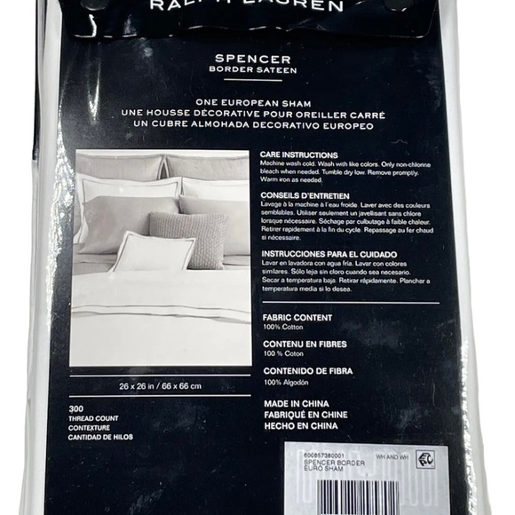 Lauren Ralph Lauren Spencer Sateen Border Euro 26” Sham All white NWT - Picture 5 of 6